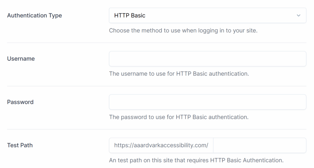 Authentication screen for adding a site.