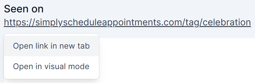 An image that shows the options that get displayed when clicking the instance URL.