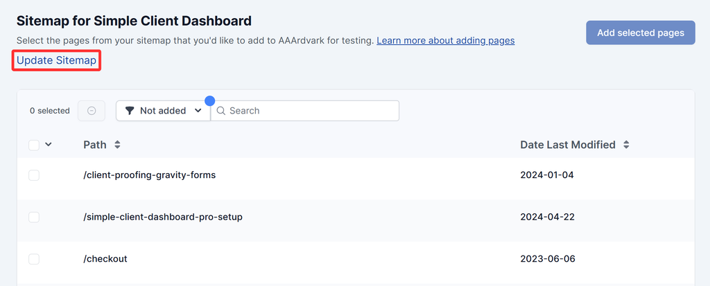 Update Sitemap button