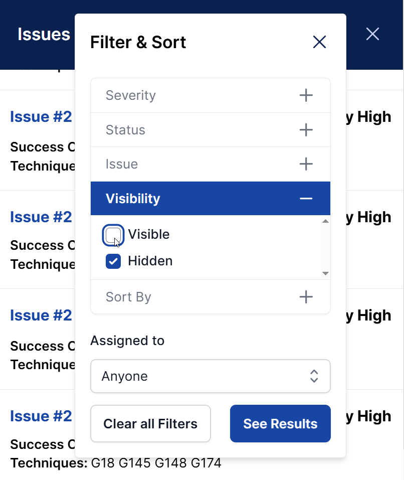 The screenshot displays how to select Hidden option under the Visibility tab