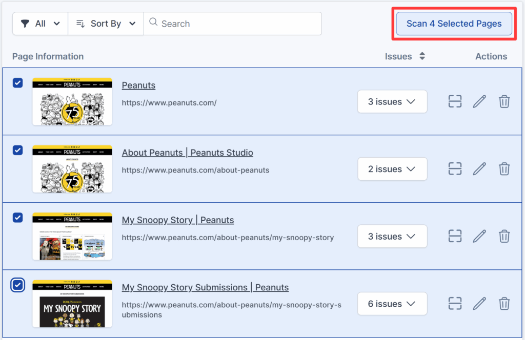 Run Automated Scan in the Site Dashboard for a subset of pages.