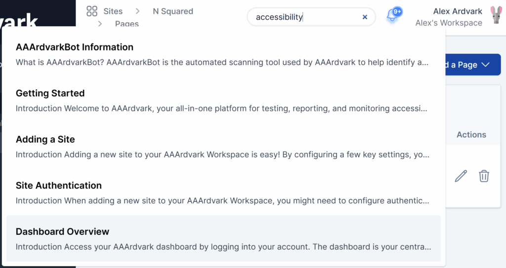 Entering a search term and pulling up help resources.
