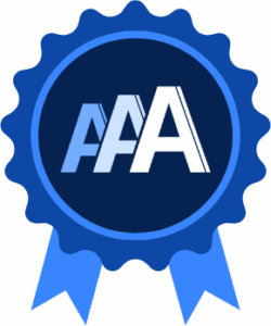 Blue ribbon badge with the AAArdark logo.