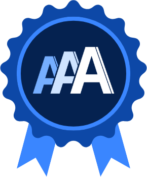 Blue ribbon badge with the AAArdark logo.
