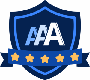 AAArdvark shield badge with five stars.