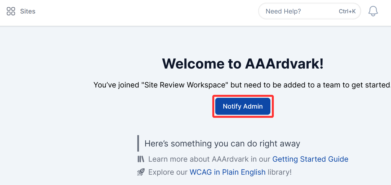 The Notify Admin button to prompt the admin