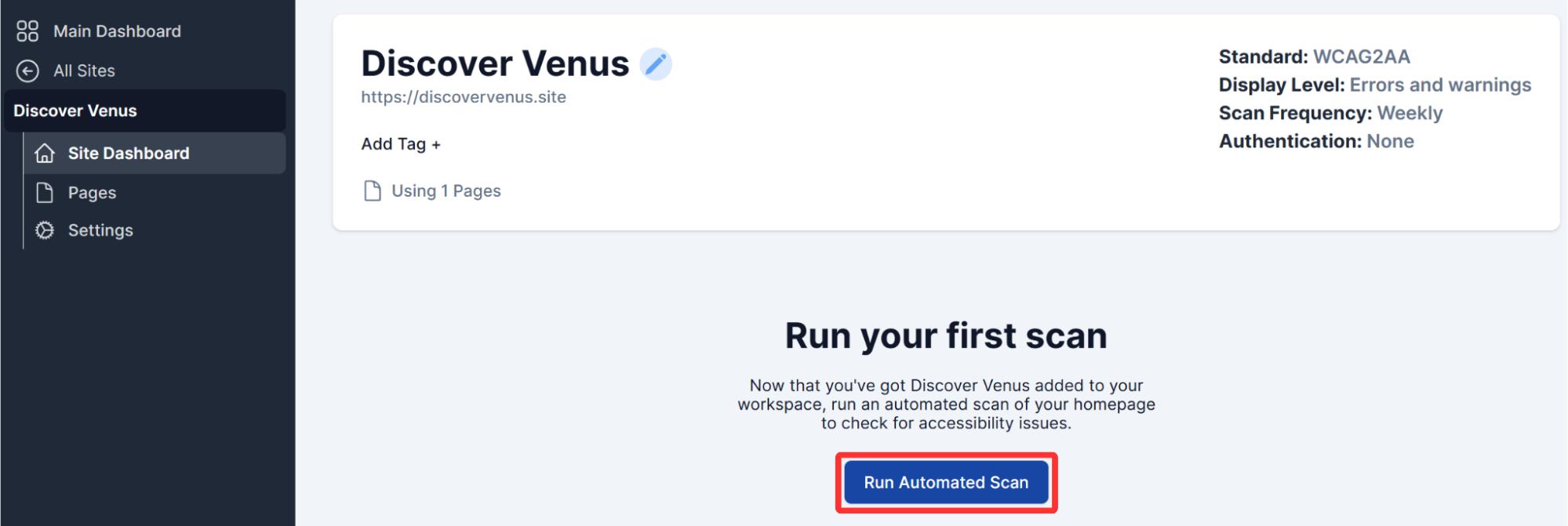 Run Automated Scan button to start the scan